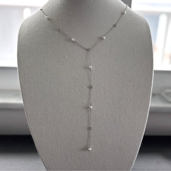 Silver Y-Shaped Necklace With Pearls & Crystal Accents 18 Inches Adjustable Chai - Picture 2 of 6
